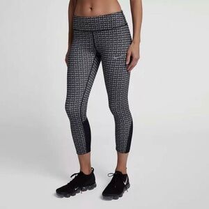 Women's Nike Racer Crop Just Do It Allover Print Running Tight Black White Large